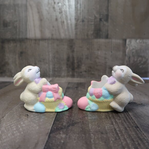 Pair of Porcelain Easter Bunny Candlestick Holders Vintage Easter Egg Rabbit - Picture 1 of 5